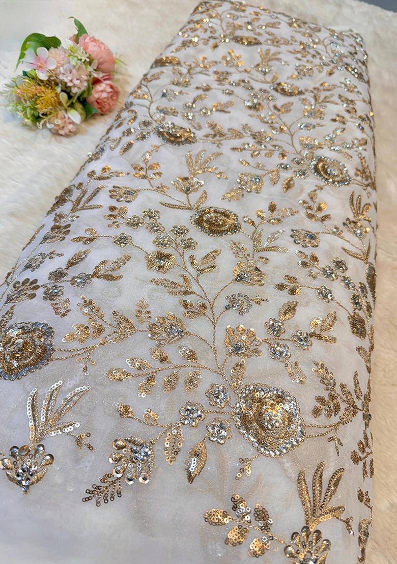 Off White Sequin Embroidered Georgette Lehenga Set - Indya