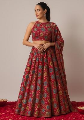 Hot Pink Embellished Crepe Lehenga Set