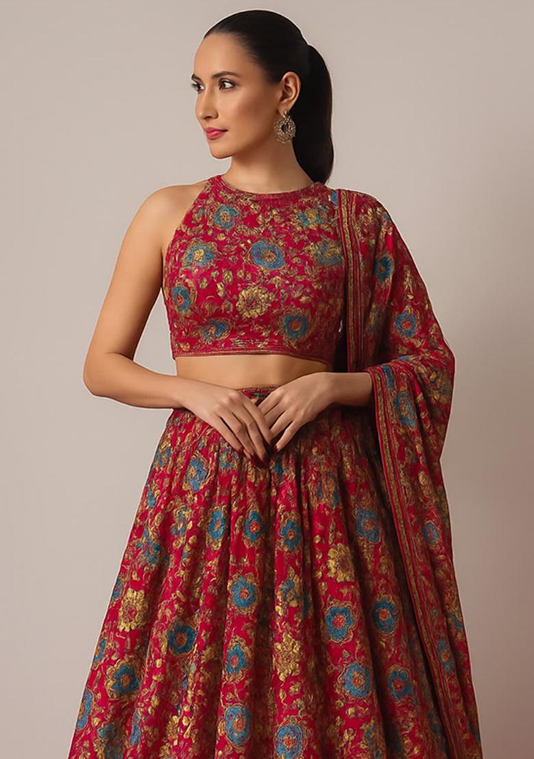 Hot Pink Embellished Crepe Lehenga Set - Indya