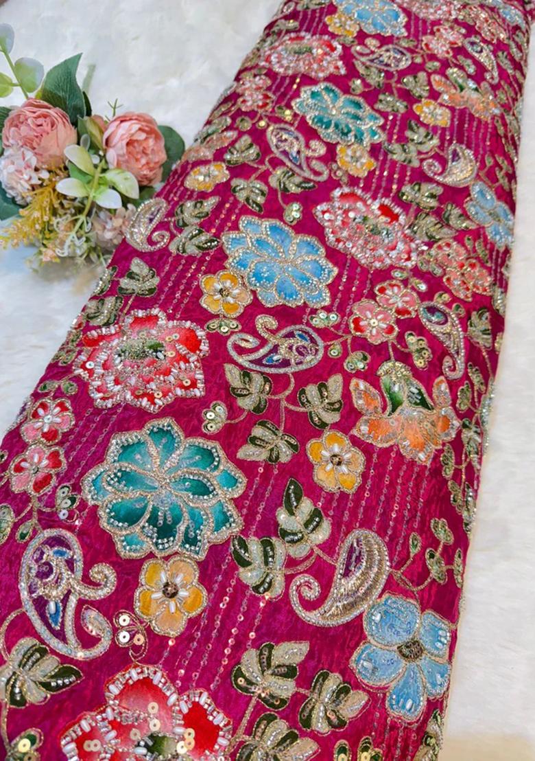 Hot Pink Embellished Crepe Lehenga Set - Indya