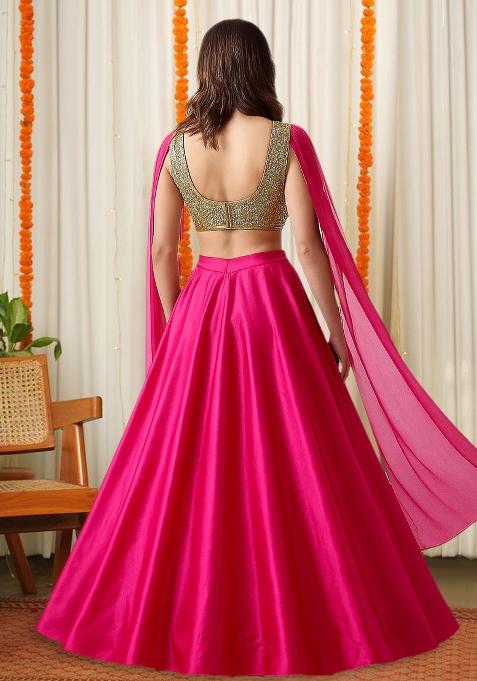 Hot Pink Sequin Embellished Blouse Georgette Lehenga Set