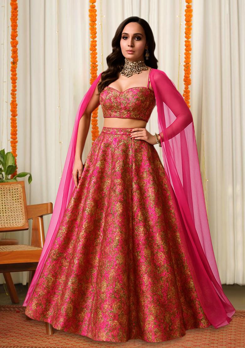 Pink Brocade Lehenga Set
