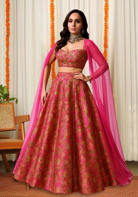 Pink Brocade Lehenga Set