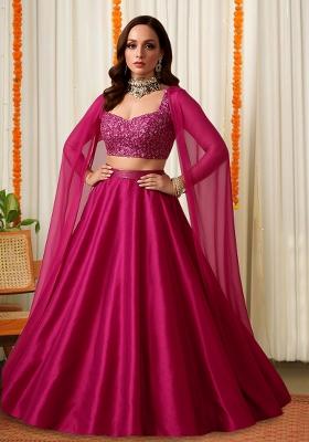 Fuchsia Pink Sequin Embroidered Blouse Georgette Lehenga Set