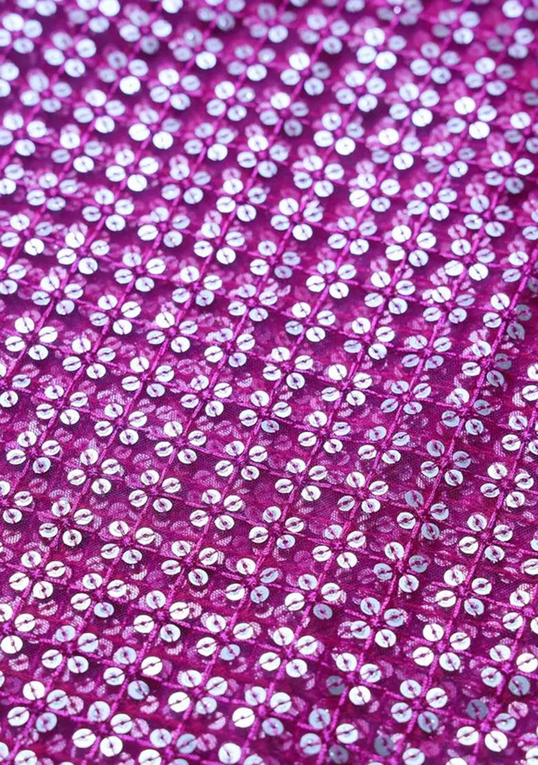 Fuchsia Pink Sequin Embroidered Blouse Georgette Lehenga Set - Indya