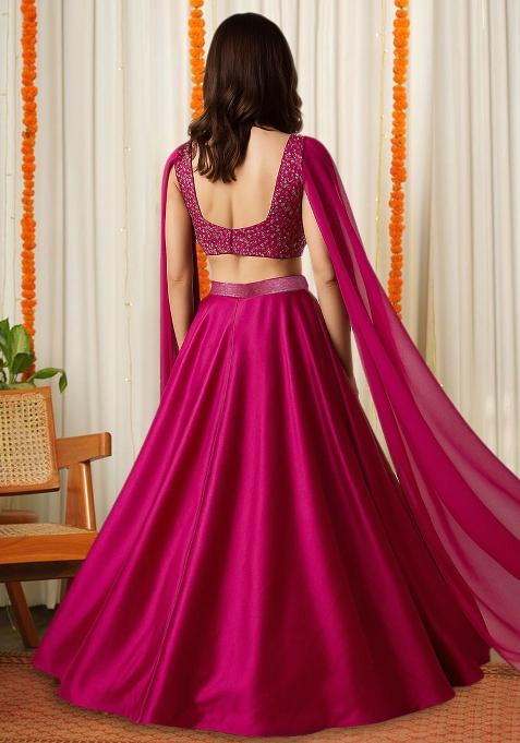 Fuchsia Pink Sequin Embroidered Blouse Georgette Lehenga Set