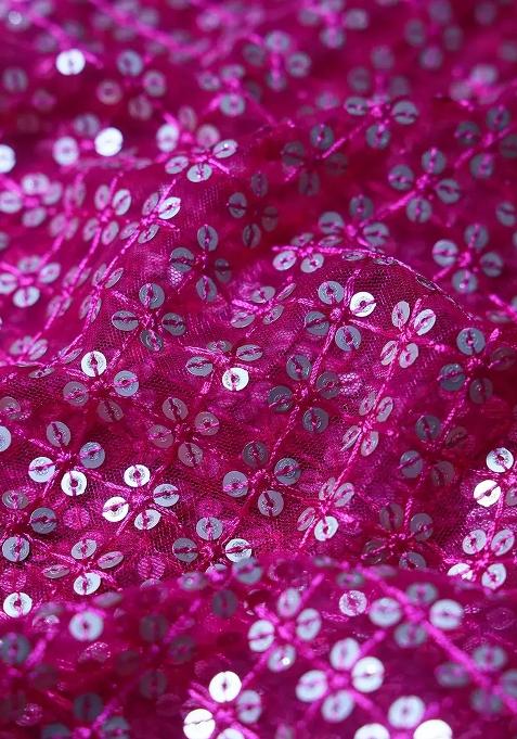 Fuchsia Pink Sequin Embroidered Blouse Georgette Lehenga Set
