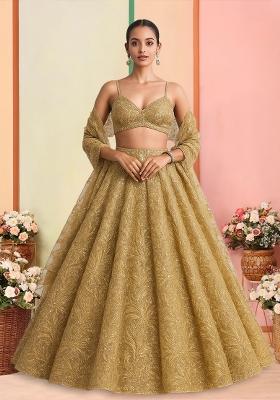 Golden Embroidered Net Lehenga Set