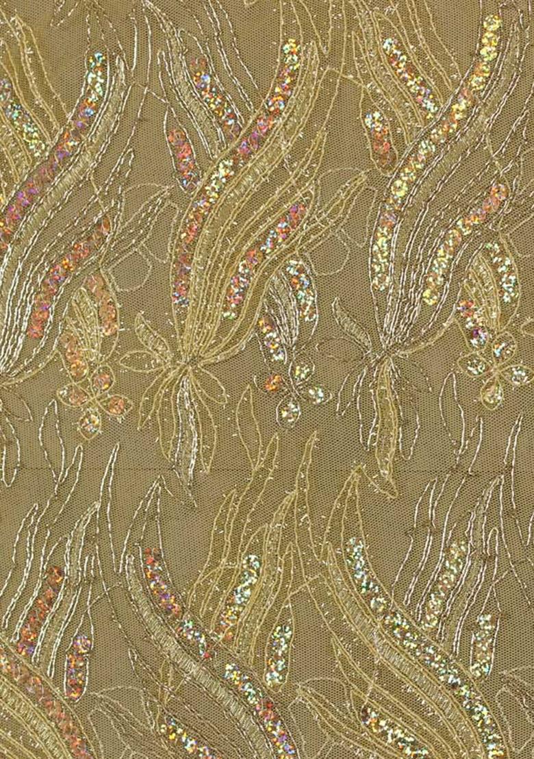 Golden Embroidered Net Lehenga Set - Indya