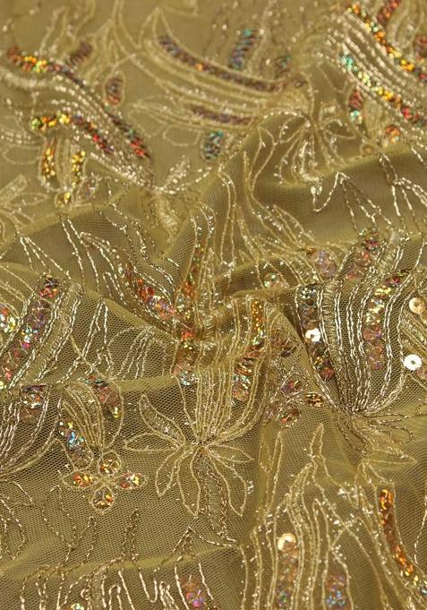 Golden Embroidered Net Lehenga Set