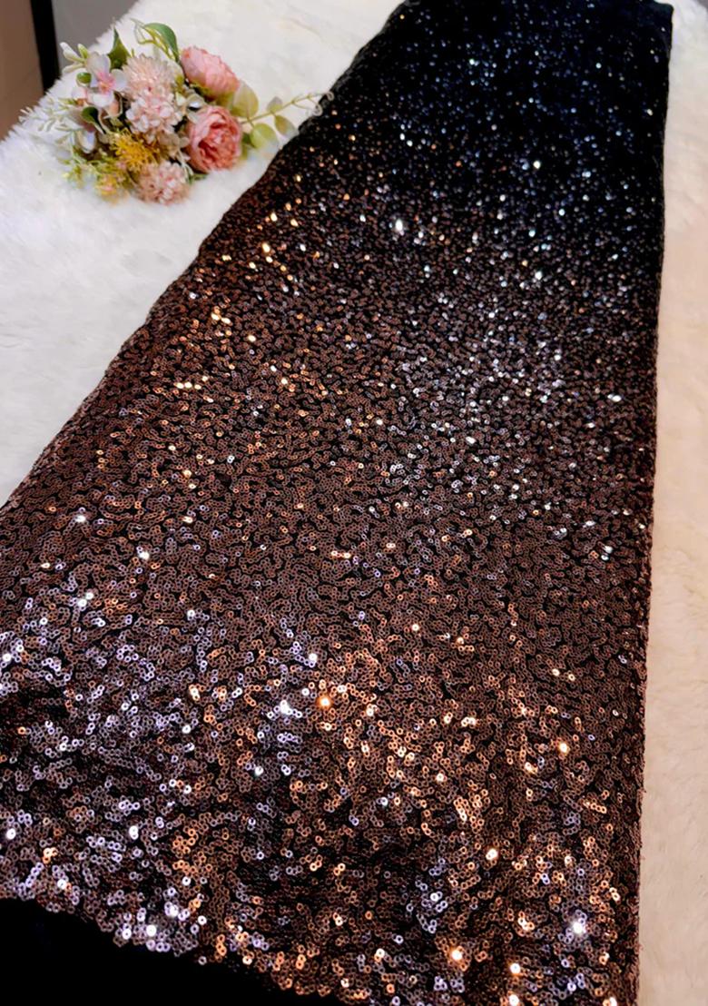 Brown Sequins Embroidery Net Skirt Set - Indya