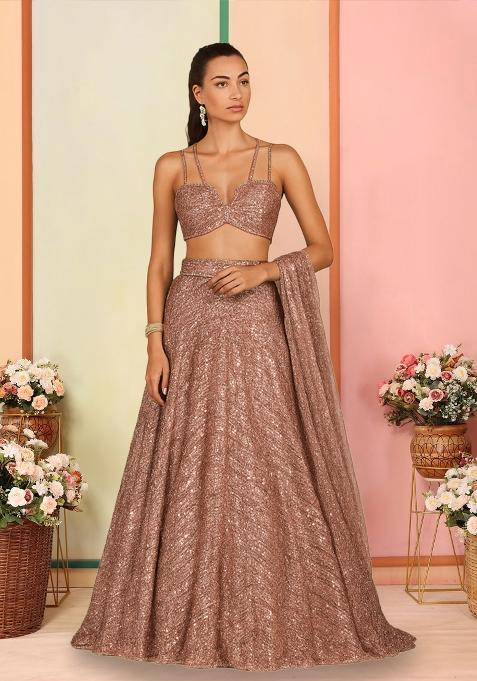 Pink Sequins Embroidery Net Lehenga Set