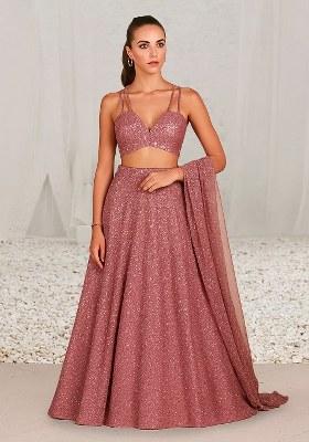 Pink Sequins Embroidery Net Lehenga Set