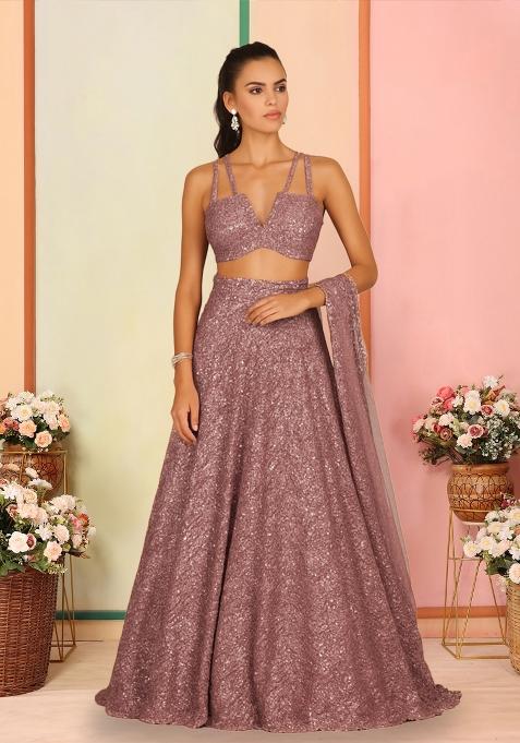 Pink Sequins Embroidery Net Lehenga Set