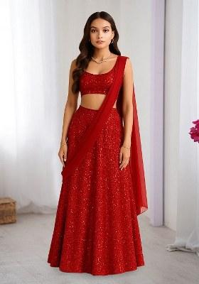 Maroon Sequins Embroidery Net Lehenga Set