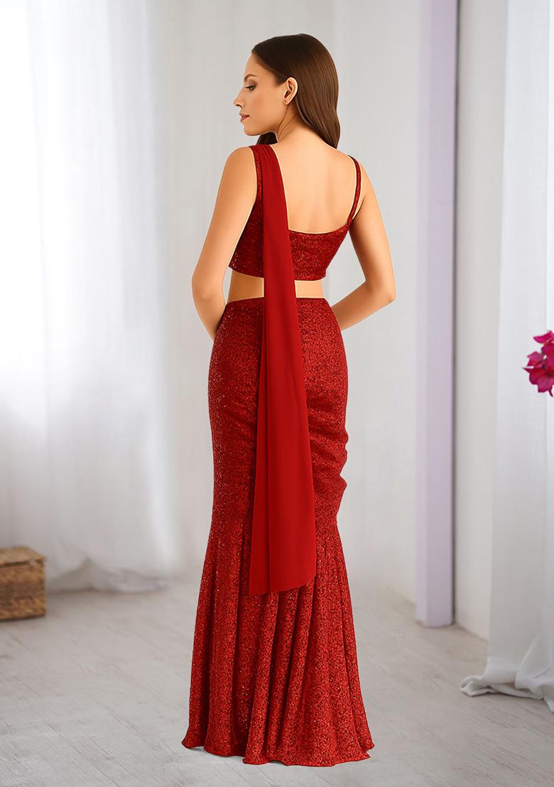 Maroon Sequins Embroidery Net Lehenga Set - Indya