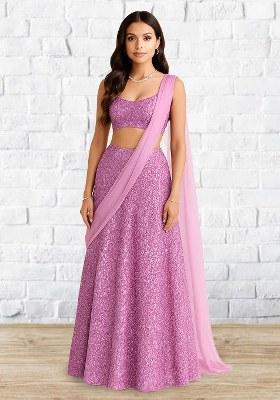 Lavender Sequins Embroidery Net Lehenga Set