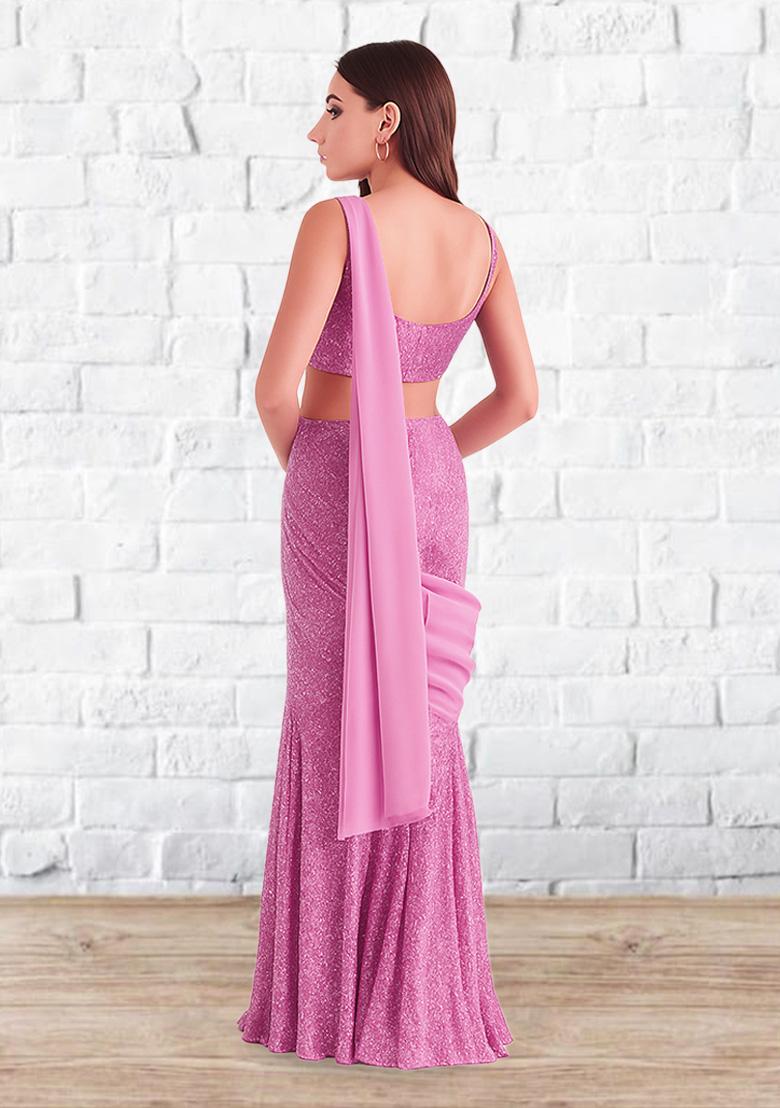 Lavender Sequins Embroidery Net Lehenga Set - Indya