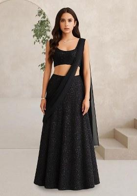 Black Sequins Embroidery Net Lehenga Set