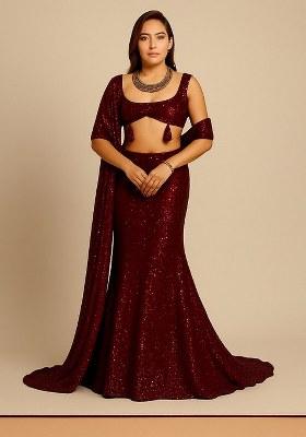 Maroon Sequins Embroidery Net Lehenga Set
