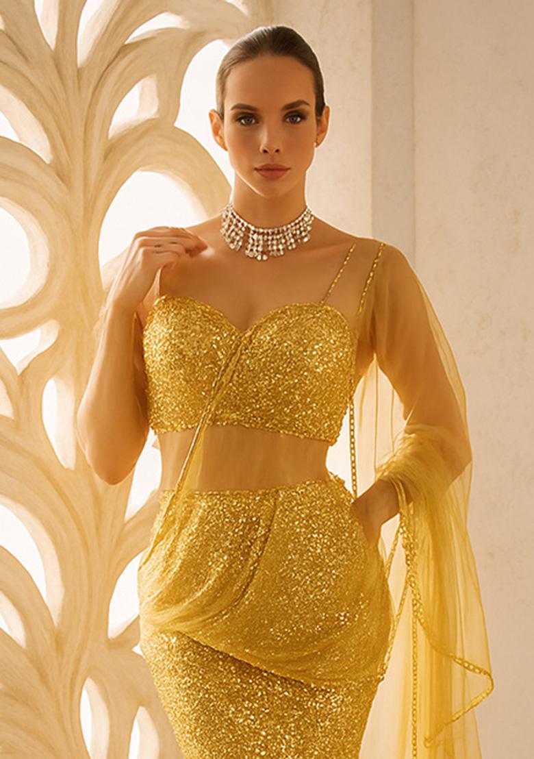 Gold Sequin Net Fusion Set - Indya