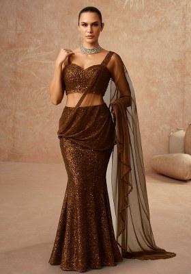 Brown Sequin Net Fusion Set