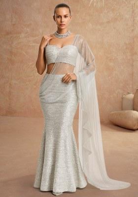 Grey Sequin Net Fusion Set