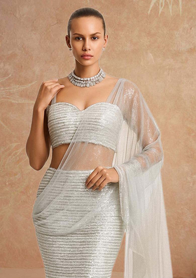 Grey Sequin Net Fusion Set - Indya