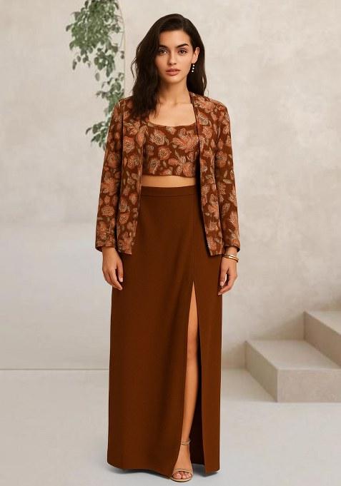 Mustard Embroidered Crepe Fusion Set