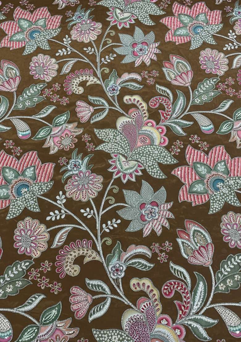 Brown Floral Print Crepe Fusion Set - Indya