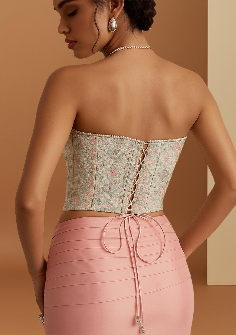 Multicolour Embroidered Silk Fusion Set - Indya