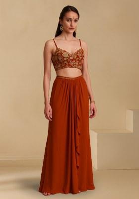 Red Floral Print Crepe Fusion Set