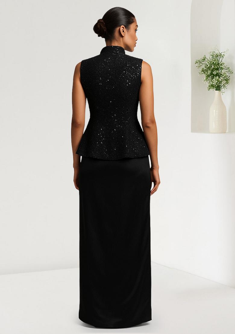 Black Sequin Net Fusion Set - Indya