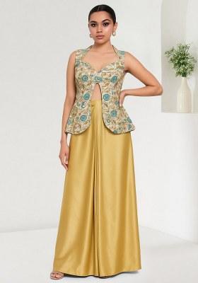 Multicolour Embroidered Crepe Fusion Set