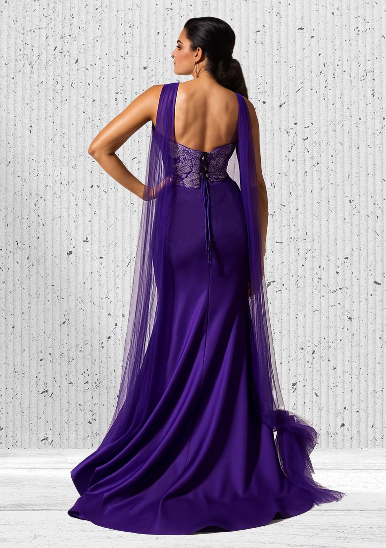 Blue Brocade Fusion Set - Indya