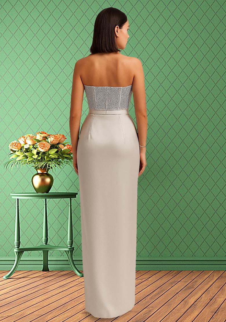 White Sequin Net Fusion Set - Indya