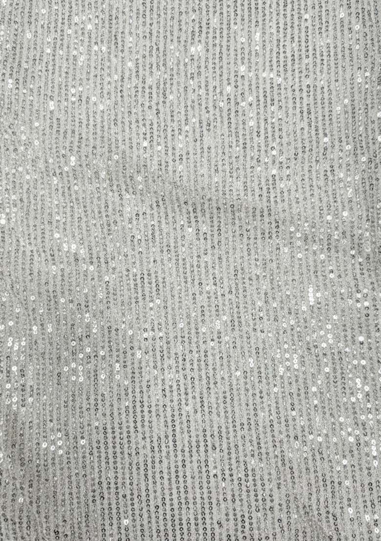 White Sequin Net Corset Blouse Fusion Set for Diwali and Festive Wear - Indya