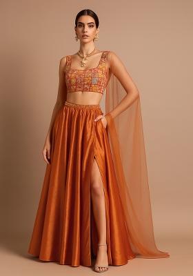 Red Silk Printed Lehenga Set