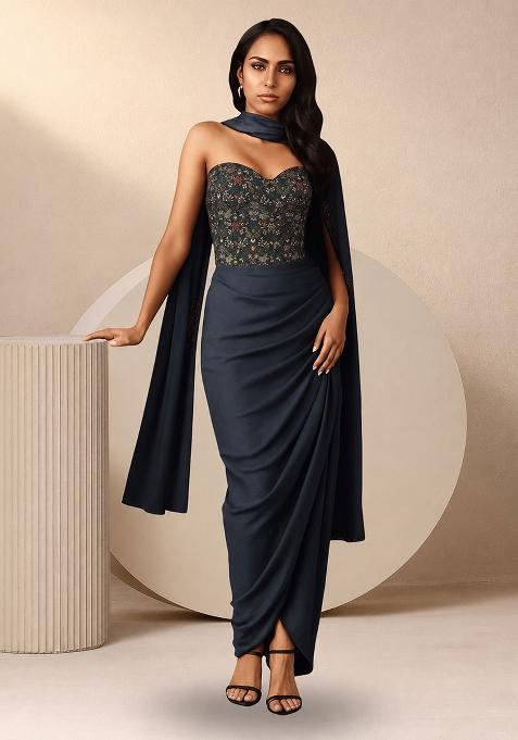 Multicolour Embroidered Silk Fusion Set