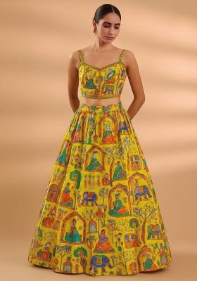 Yellow Figure Print Lehenga Set