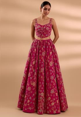 Pink Embroidered Crepe Lehenga Set