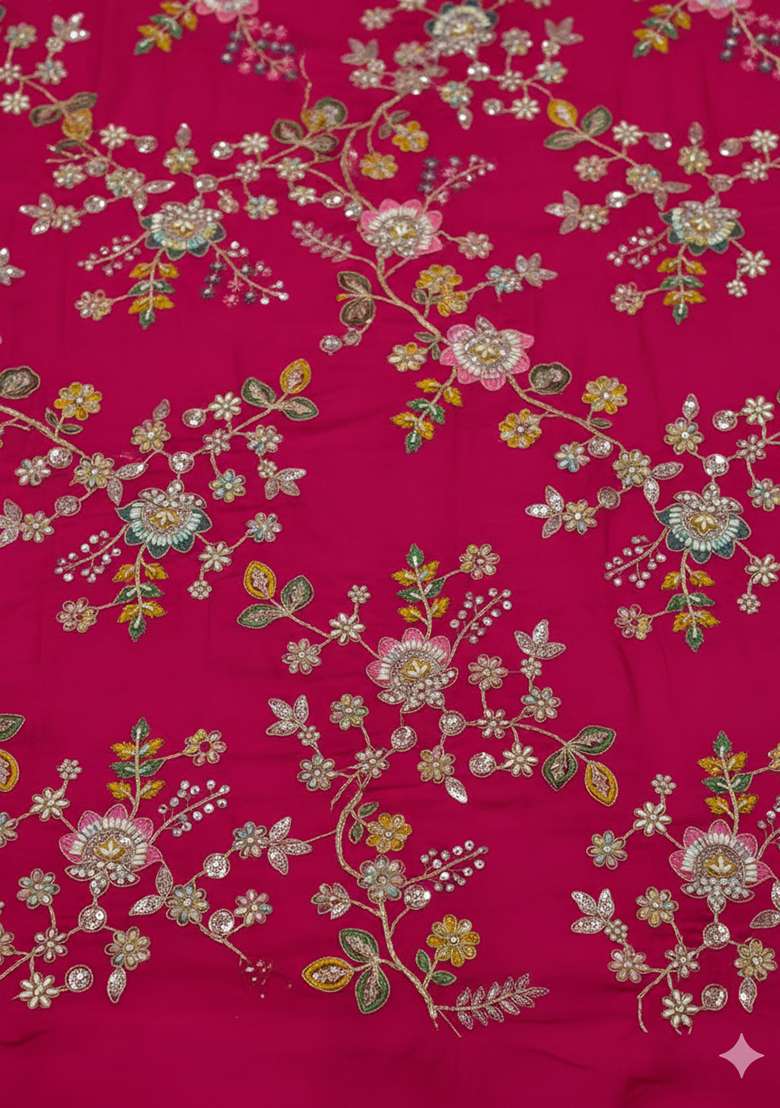 Pink Embroidered Crepe Lehenga Set - Indya