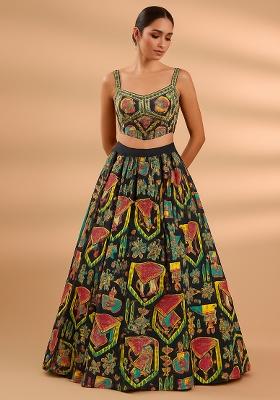 Black Figure Print Lehenga Set