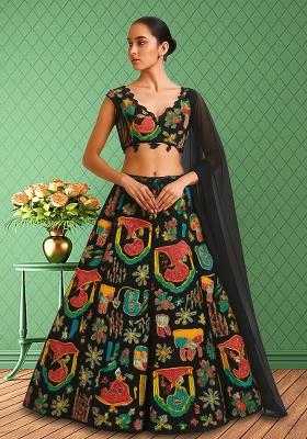 Black Figure Print Lehenga Set