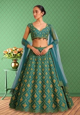 Blue Figure Print Lehenga Set