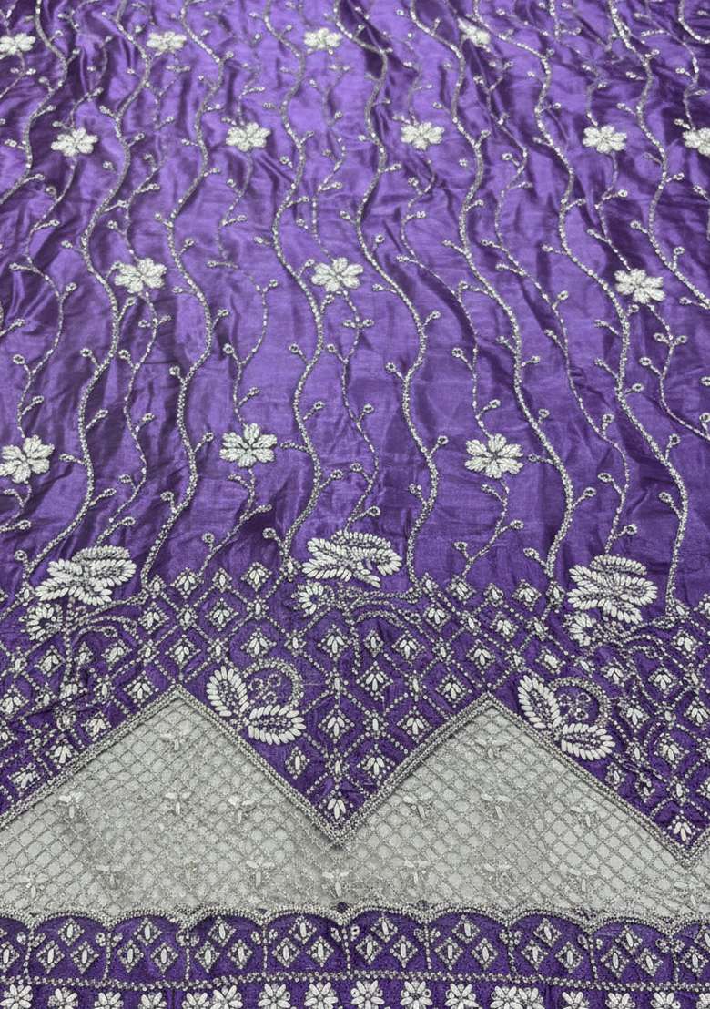 Purple Embroidered Net Lehenga Set - Indya