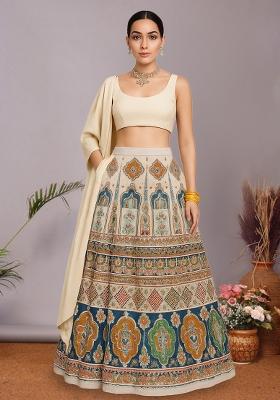 Multicolor Figure Print Crepe Lehenga Set