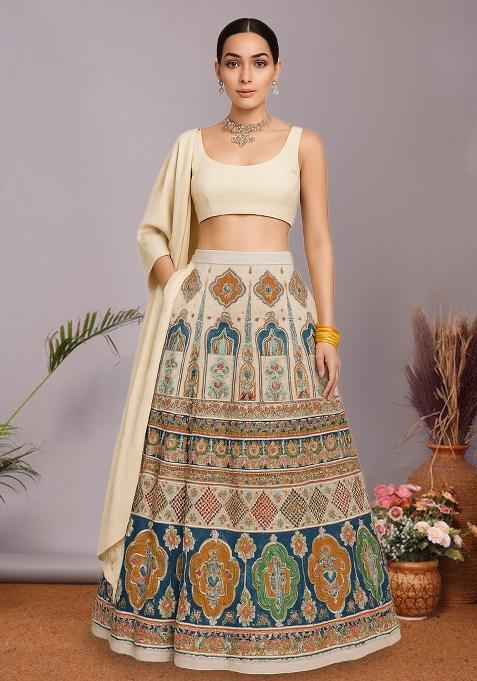 Multicolor Figure Print Crepe Lehenga Set