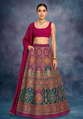 Multicolor Figure Print Crepe Lehenga Set