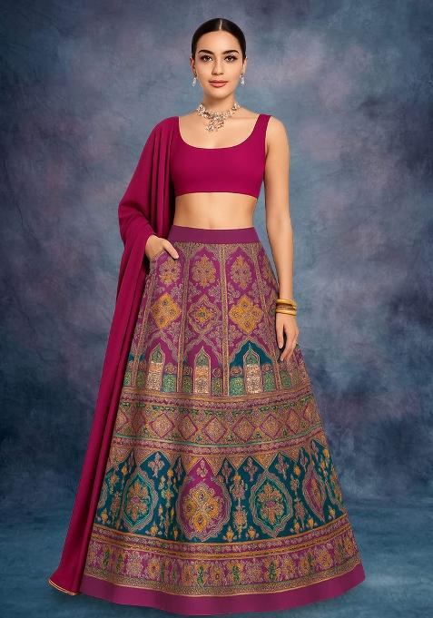 Multicolor Figure Print Crepe Lehenga Set